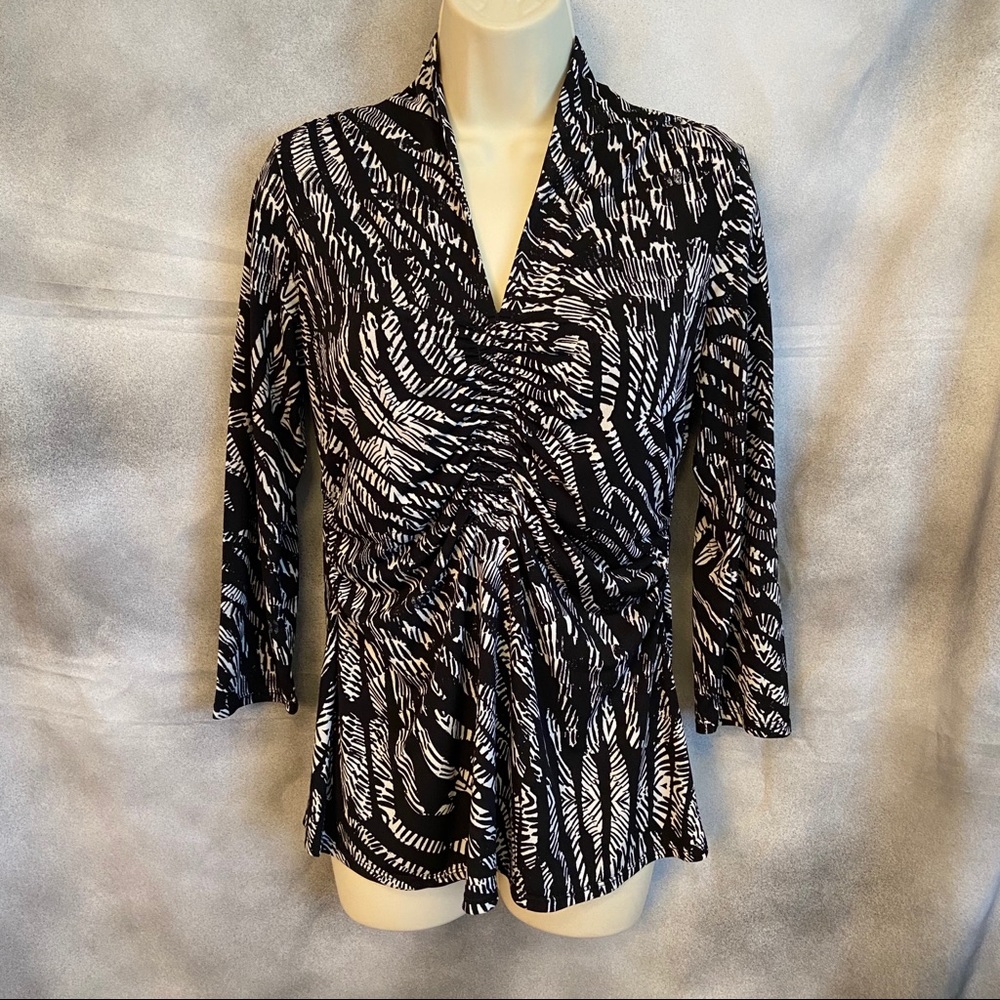 Zebra-Striped Ruched Blouse - Picture 2 of 7
